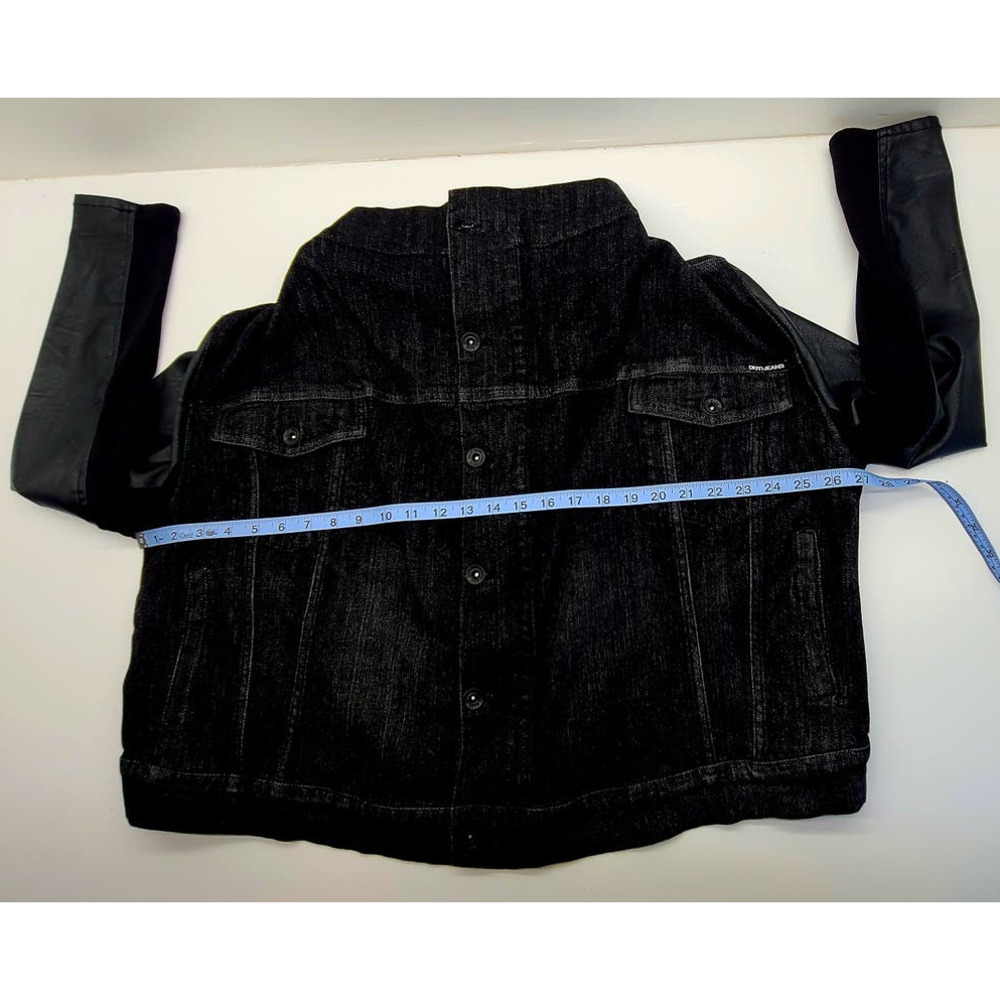 DKNY Denim Jacket Black Jeans Faux Leather Women's XL - Picture 8 of 10